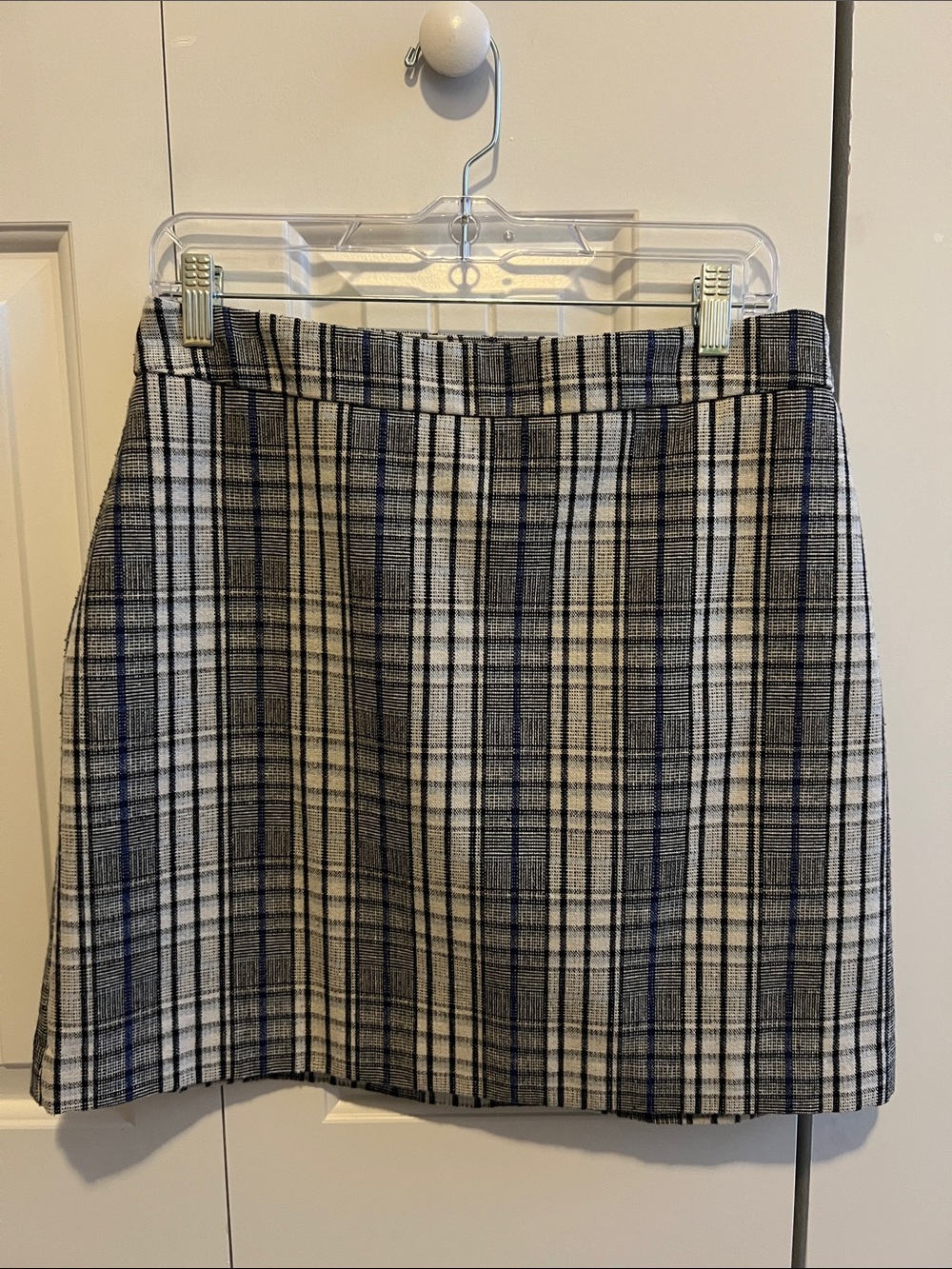 Nine West Gray and White Plaid Skirt with Blue Accent Detailing